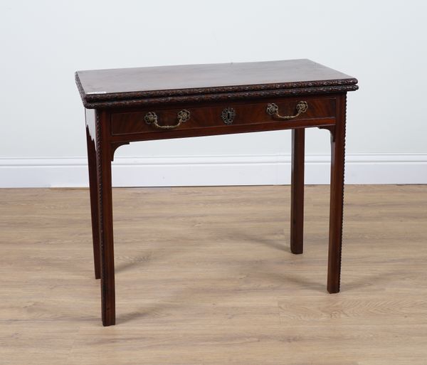 A MID 18TH CENTURY RECTANGULAR CARVED MAHOGANY CARD TABLE