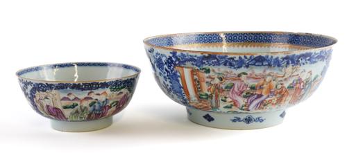 A CHINESE MANDARIN PALETTE PUNCHBOWL AND A SMALLER BOWL (2)