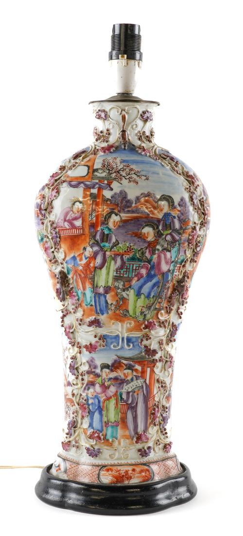 A CHINESE MANDARIN PALETTE VASE ADAPTED AS A LAMP