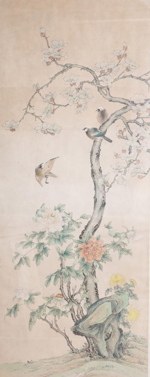 A LARGE CHINESE PAINTED PANEL