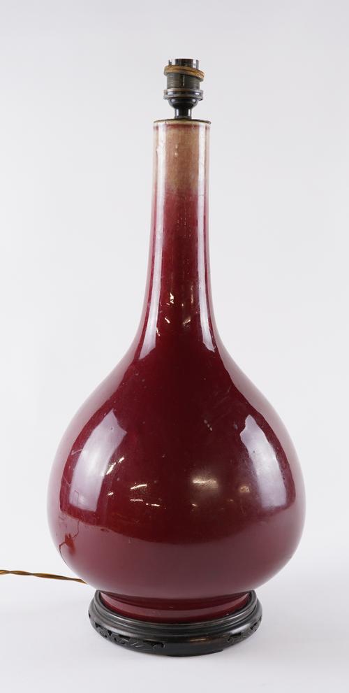 A CHINESE FLAMBE-GLAZED BOTTLE VASE ADAPTED AS A LAMP