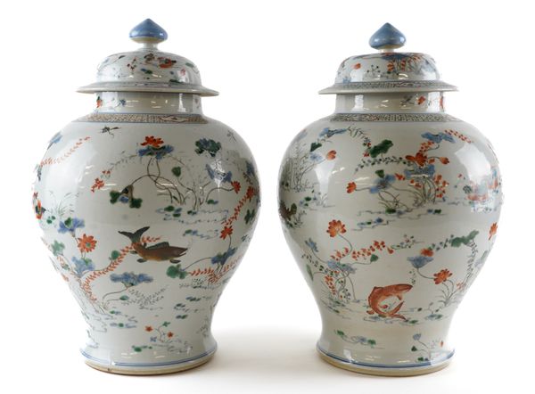 A LARGE PAIR OF LATE CHINESE BALUSTER VASES AND COVERS (4)