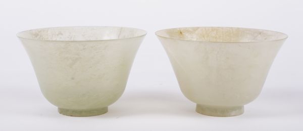 A PAIR OF CHINESE GREEN JADE CUPS (2)