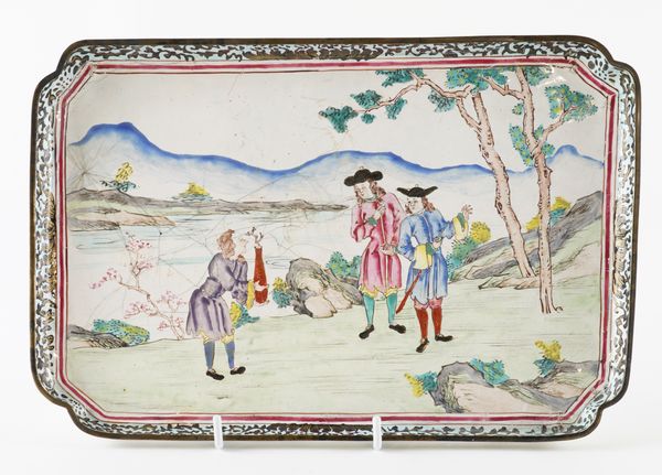 A CANTON ENAMEL `EUROPEAN SUBJECT' TRAY