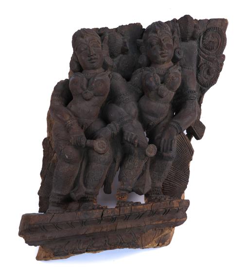 A CARVED WOOD PANEL FROM A PROCESSIONAL CHARIOT (RATHA)