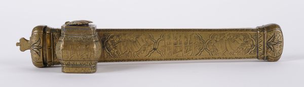 AN OTTOMAN ENGRAVED BRASS PENBOX (DIVIT)