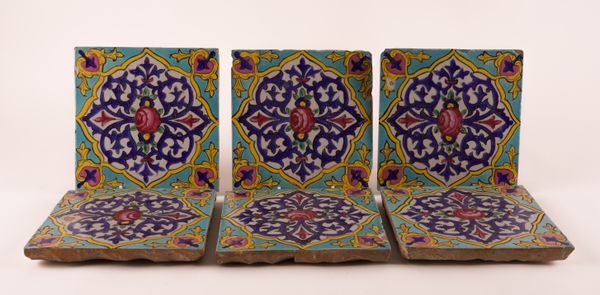 A GROUP OF SIX QAJAR POTTERY TILES (6)