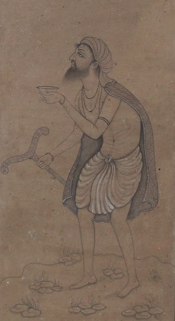 A QAJAR DRAWING OF A BEARDED MAN