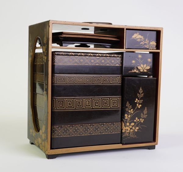 A JAPANESE BLACK LACQUER RECTANGULAR SAGE-JUBAKO ( PICNIC BOX)