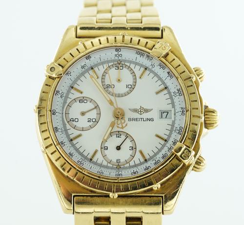 A BREITLING 18CT GOLD AUTOMATIC CHRONOMAT BRACELET WRISTWATCH