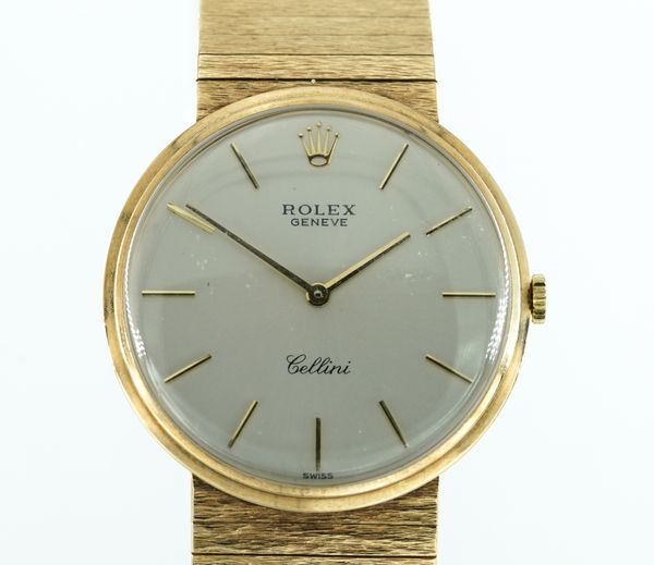 ROLEX CELLINI. A 9CT GOLD CASED MANUAL WIND BRACELET WRISTWATCH