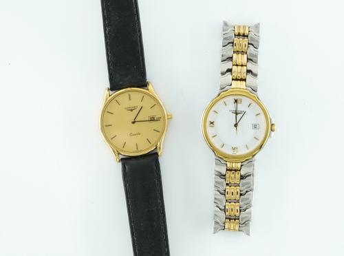 LONGINES. TWO QUARTZ CALENDAR WRISTWATCHES (2)