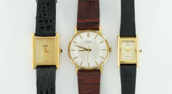 ROTARY: A GENTLEMAN'S GILT METAL AND STAINLESS STEEL WRISTWATCH (3)