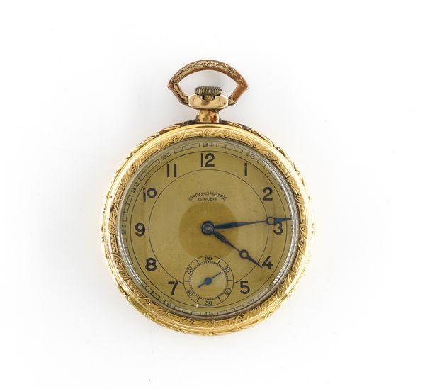 EBERHARD CO. A SWISS 18K GOLD MANUAL WIND OPENFACED POCKET WATCH