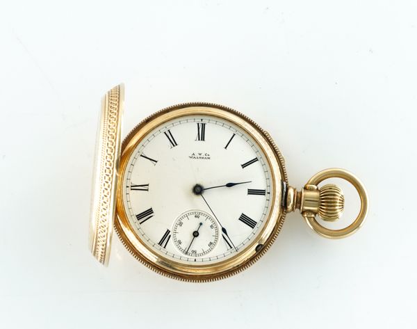 AMERICAN WATCH CO WALTHAM. A 14K GOLD HUNTER CASED KEYLESS WIND POCKET WATCH