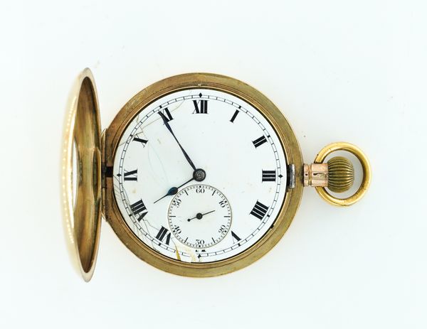 RTO - 21.03.23 A 9CT GOLD & ENAMEL CASED KEYLESS WIND HALF HUNTER POCKET WATCH