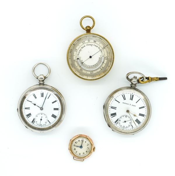 THREE WATCHES AND A POCKET BAROMETER (4)