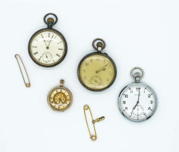 FOUR POCKET WATCHES AND TWO BAR BROOCHES (6)