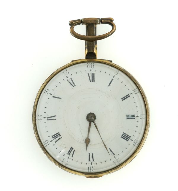 AN EARLY 19TH CENTURY GILT ON COPPER CASED POCKET WATCH