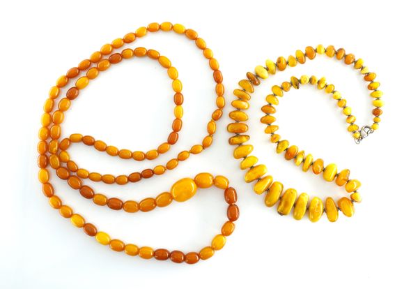 TWO AMBER BEAD NECKLACES