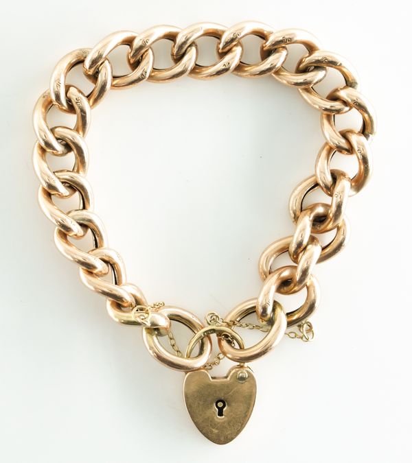 EDWARDIAN HOLLOW GOLD BRACELET AND HEART PADLOCK