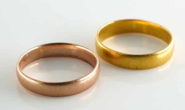 TWO GOLD BANDS 22CT AND 9 CT