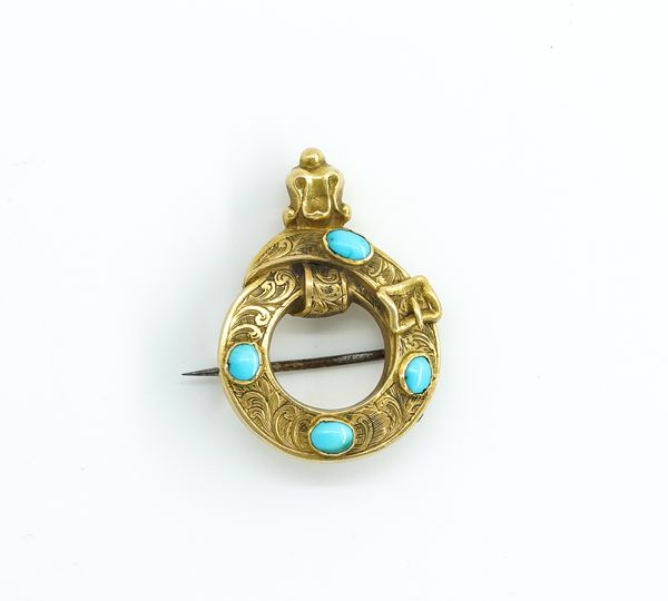 A VICTORIAN GOLD AND TURQUOISE BROOCH