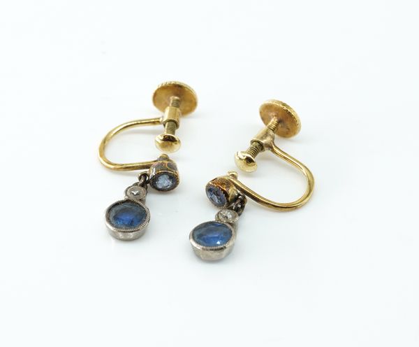 A PAIR OF GOLD, SAPPHIRE AND DIAMOND EARRINGS,