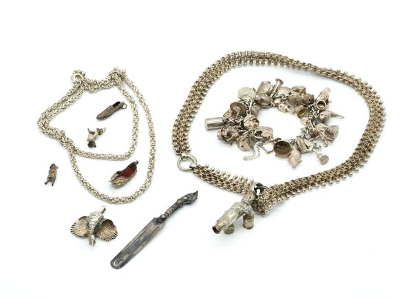 A SILVER CHARM BRACELET AND EIGHT FURTHER ITEMS (9)