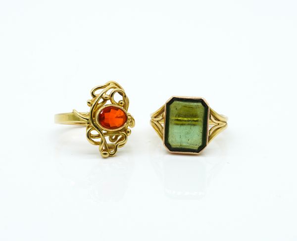 TWO GOLD AND GEM SET SOLITAIRE RINGS (2)