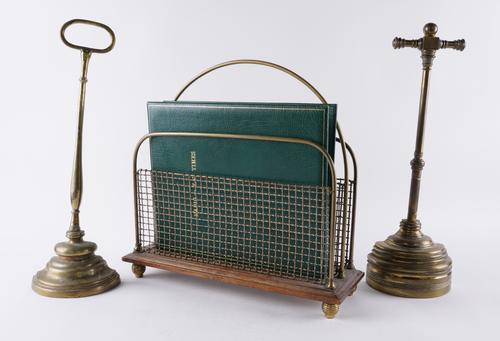 AN EDWARDIAN BRASS AND WALNUT MAGAZINE RACK BY S. HALL & SONS (5)