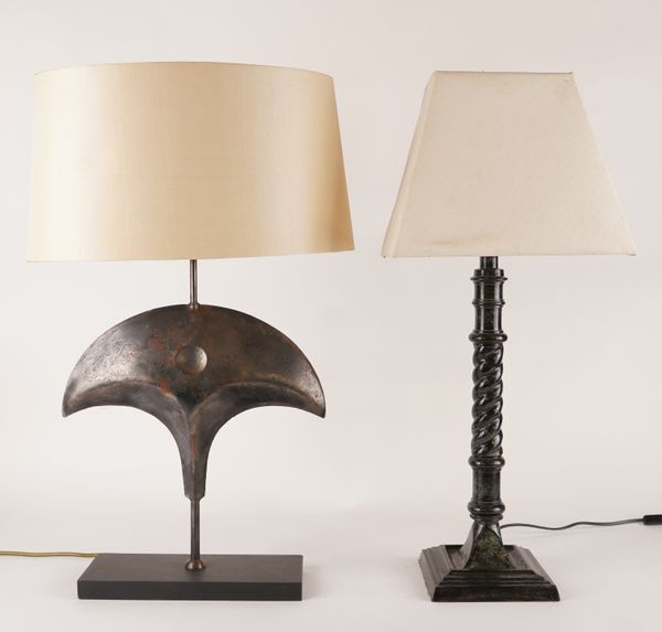 AN ABSTRACT SHAPED SHEET METAL TABLE LAMP AND ANOTHER (2)