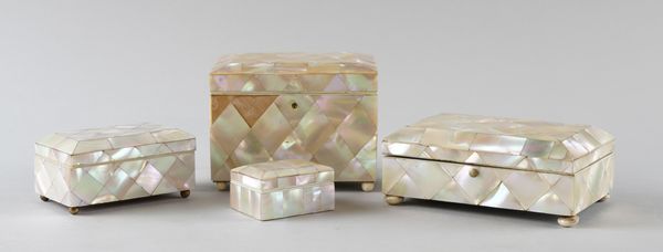 FOUR MOTHER OF PEARL BOXES (4)