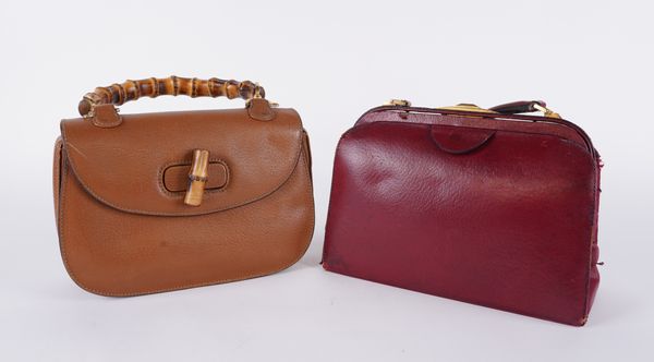 GUCCI: A LEATHER ‘BAMBOO’ HANDBAG AND A VINTAGE BURGUNDY BAG (2)