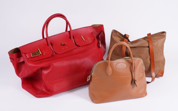 HERMES: A TAN LEATHER HANDBAG AND TWO OTHER BAGS (3)