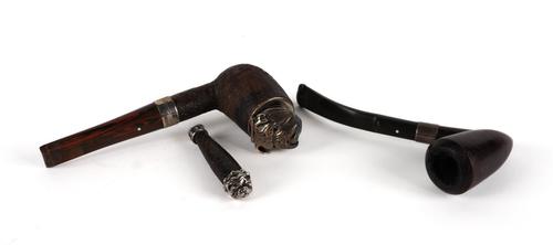ALFRED DUNHILL: TWO SILVER MOUNTED SMOKING PIPES (3)