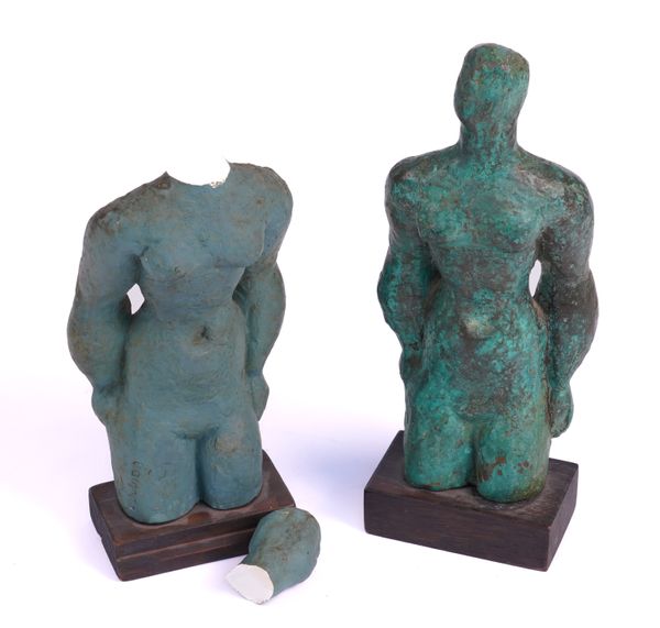 FRANK DOBSON (BRITISH 1886-1963): A BRONZE FIGURE OF A LEANING WOMAN AND A CORRESPONDING PLASTER FIGURE (2)