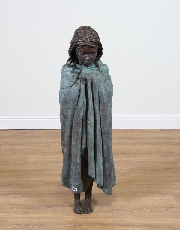 IN THE MANNER OF JONATHAN WYLDER (BRITISH, B.1957): A PATINATED BRONZE FIGURE OF A YOUNG GIRL ‘JASMINE I’