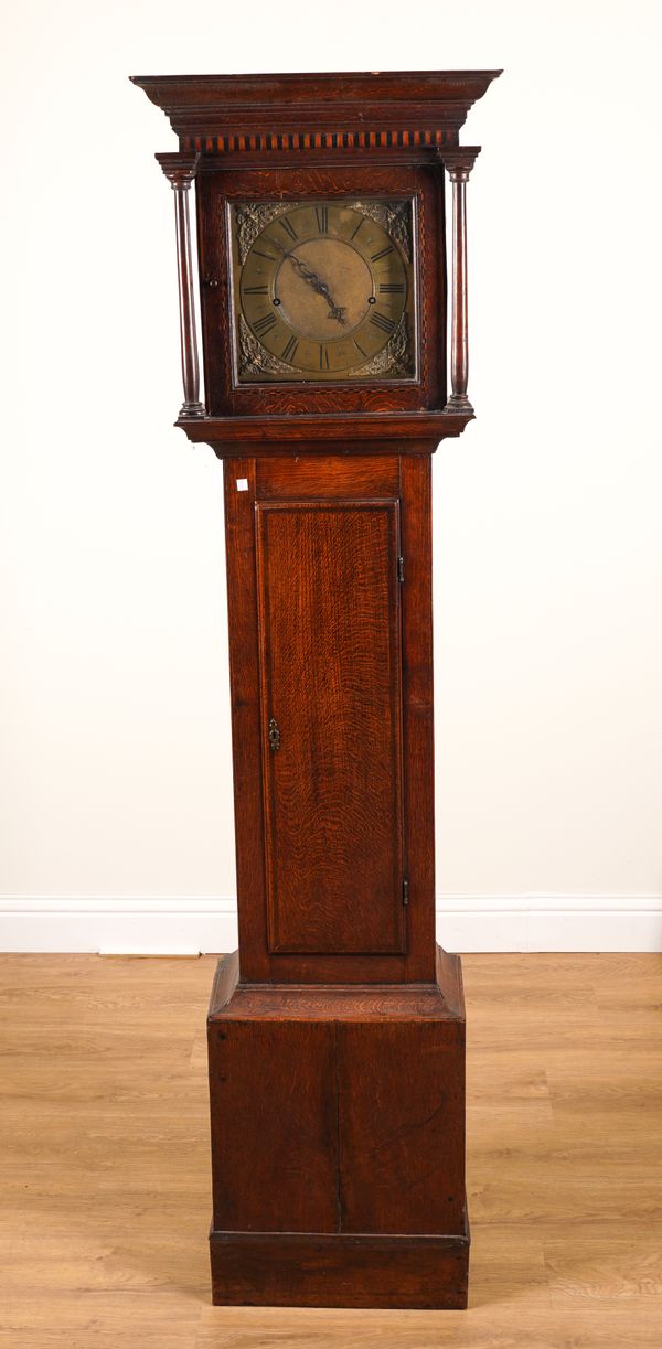 AN OAK EIGHT DAY LONGCASE CLOCK