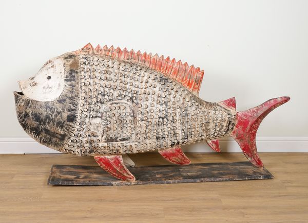 A PAINTED SHEET METAL MODEL OF A GIANT PUFFA FISH