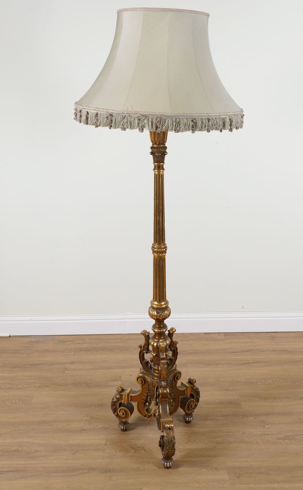 A LARGE GILTWOOD AND GESSO STANDARD LAMP