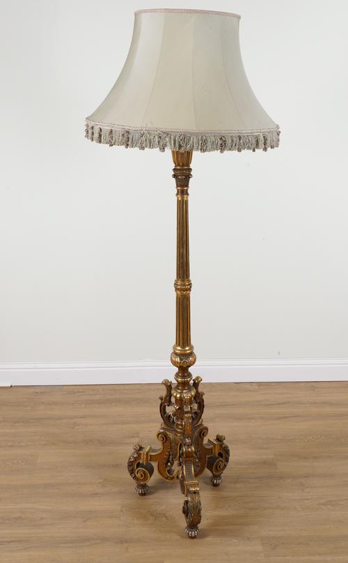 A LARGE GILTWOOD AND GESSO STANDARD LAMP