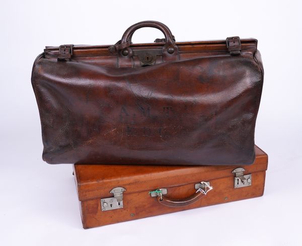 W. W. & J. H. BRIDGE, LONDON: A LARGE LEATHER GLADSTONE BAG AND A LEATHER SUITCASE (2)