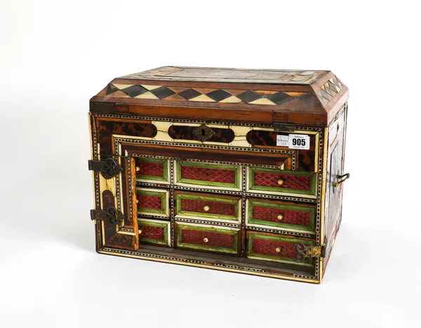 A 19TH CENTURY ANGLO-INDIAN IVORY AND TORTOISESHELL INLAID TABLE CABINET