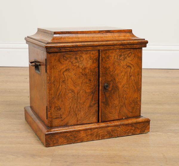 A VICTORIAN FIGURED WALNUT TWO DOOR HUMIDOR