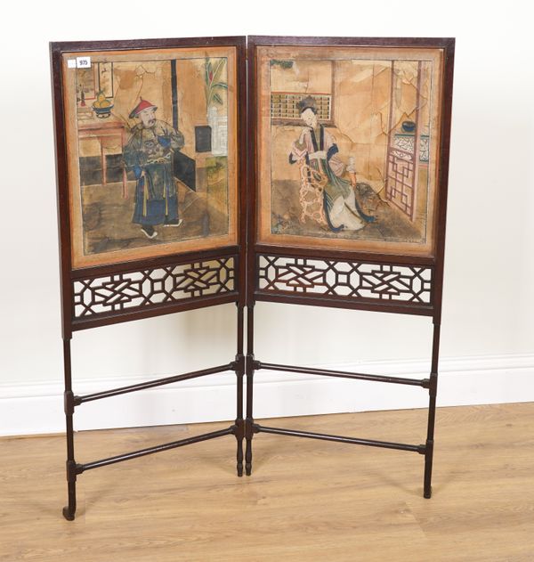 AN 18TH CENTURY MAHOGANY TWO-FOLD FIRE SCREEN