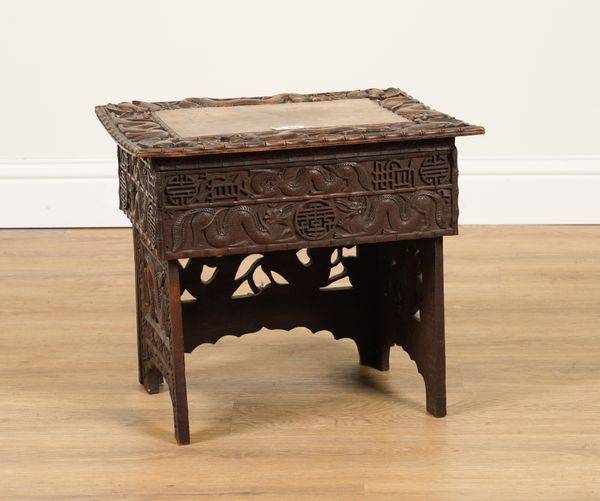 A LATE 19TH CENTURY CHINESE CARVED HARDWOOD CALLIGRAPHY/SCHOLAR’S DESK