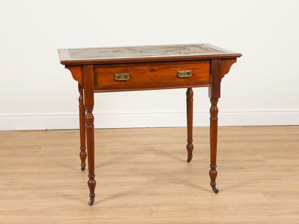 JAS SHOOLBRED AND CO; A LATE 19TH CENTURY MAHOGANY SINGLE DRAWER WRITING TABLE