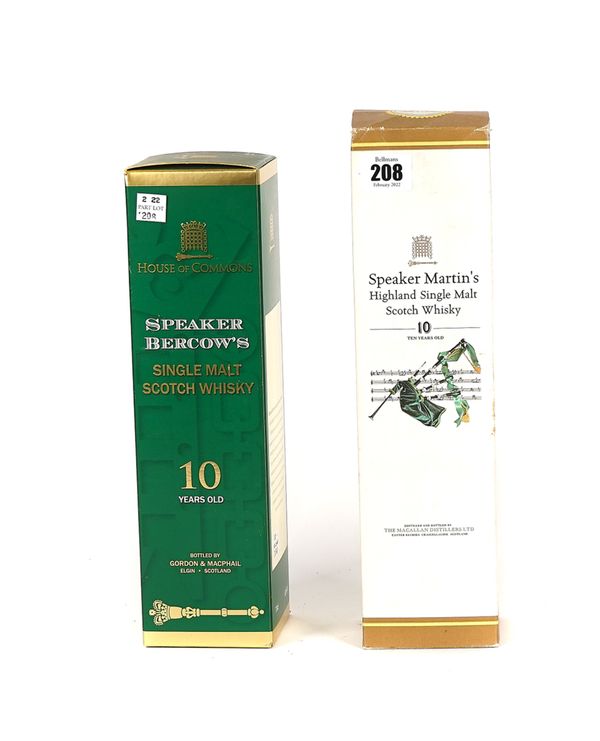 A BOTTLE OF SPEAKER MARTIN'S HIGHLAND SINGLE MALT WHISKY AND A BOTTLE OF SPEAKER BERCOW'S 10 YEARS OLD SINGLE MALT SCOTCH WHISKY (2)