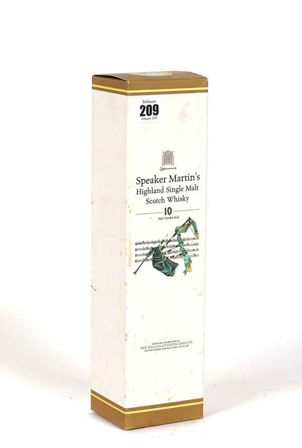 A BOTTLE OF SPEAKER MARTIN'S HIGHLAND SINGLE MALT SCOTCH WHISKY